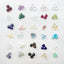A collection of birthstones laid out in a grid