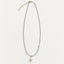 Long hand-beaded aquamarine necklace with a mother-of-pearl pendant, a gemstone for new beginnings by Lolabean