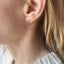 Close-up of an ear wearing gold hoop earrings with a blurred background