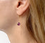 Purple amethyst dangle threader earrings on ear