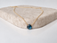 Dainty London blue topaz necklace in 14k gold filled with a faceted blue topaz heart on a beige felt block