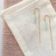 March birthstone aquamarine beaded threader earrings on linen background