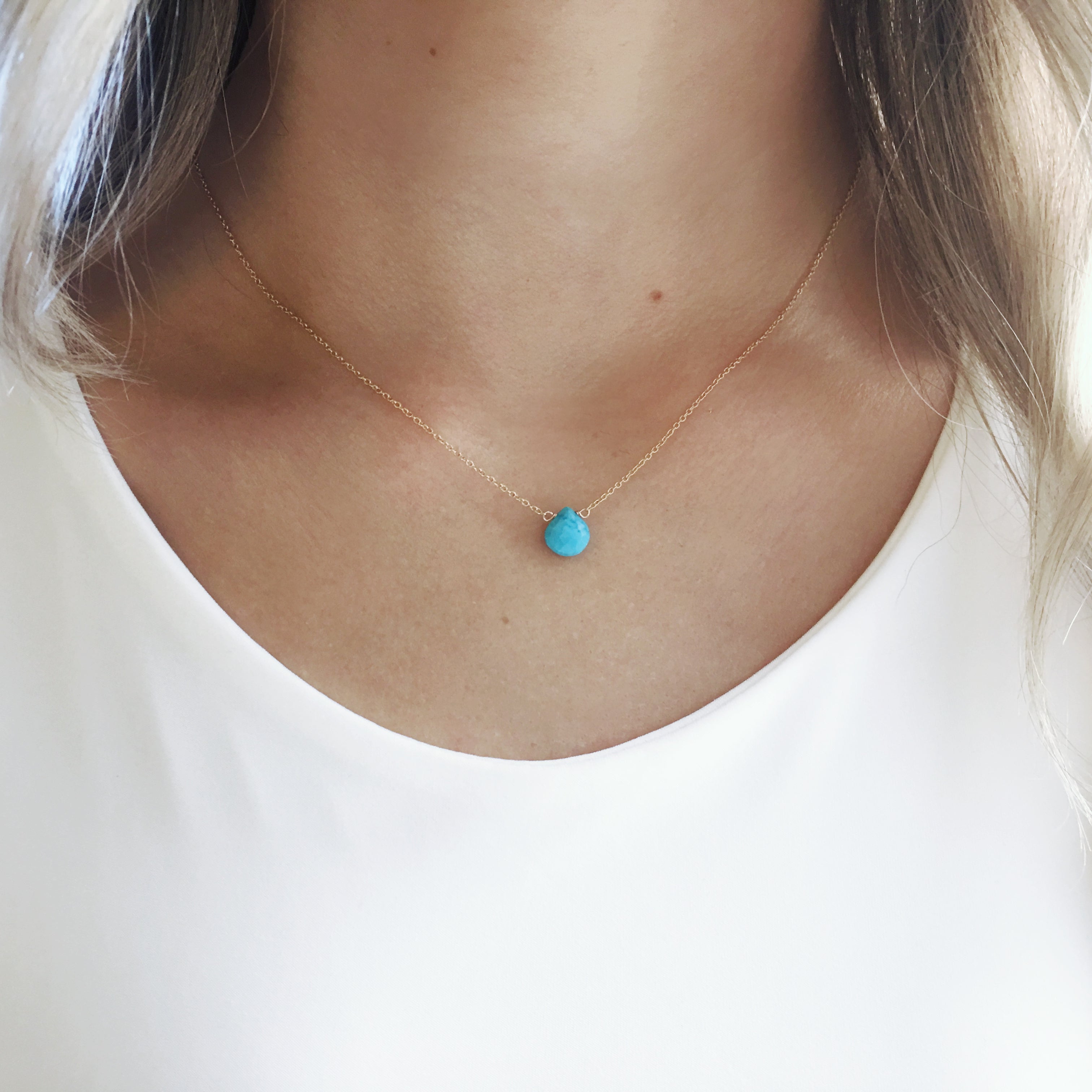 Dainty turquoise birthstone necklace in gold filled by Lolabean