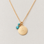 Turquoise initial necklace in 14k gold filled with a hand-stamped letter disc, faceted turquoise teardrop and turquoise bead - Lolabean