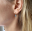 Gold labradorite teardrop stud earring worn on the ear
