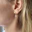 Gold-filled cubic zirconia teardrop stud earring worn on the ear