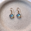 Labradorite gold drop earrings with iridescent blue and gold flash