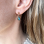 Labradorite teardrop stud earring worn on the ear