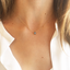 Labradorite teardrop necklace worn with a white collared shirt
