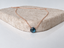 Dainty London blue topaz necklace in 14k rose gold filled with a faceted blue topaz heart on a beige felt block