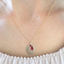 Hand-stamped K initial disc necklace with genuine ruby charms, July birthstone