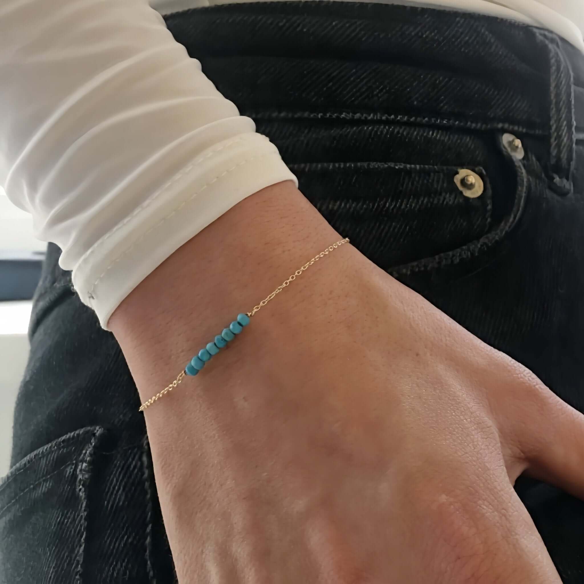 December birthstone bracelet with dainty turquoise beads by Lolabean