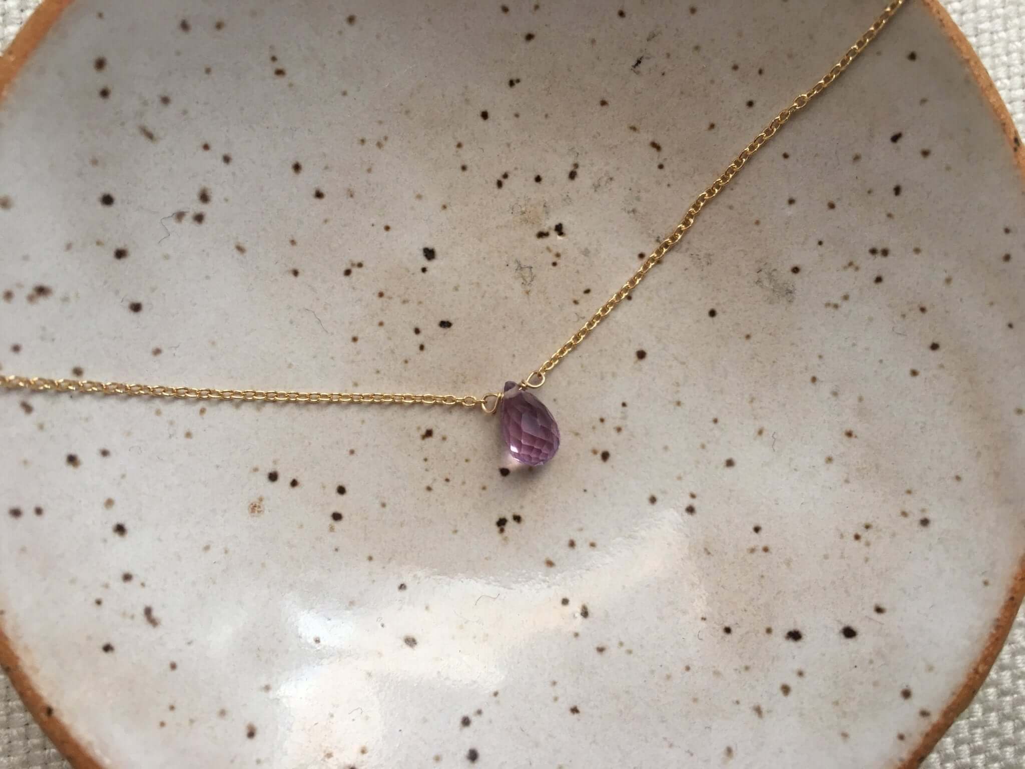 Teardrop amethyst bracelet on gold filled chain